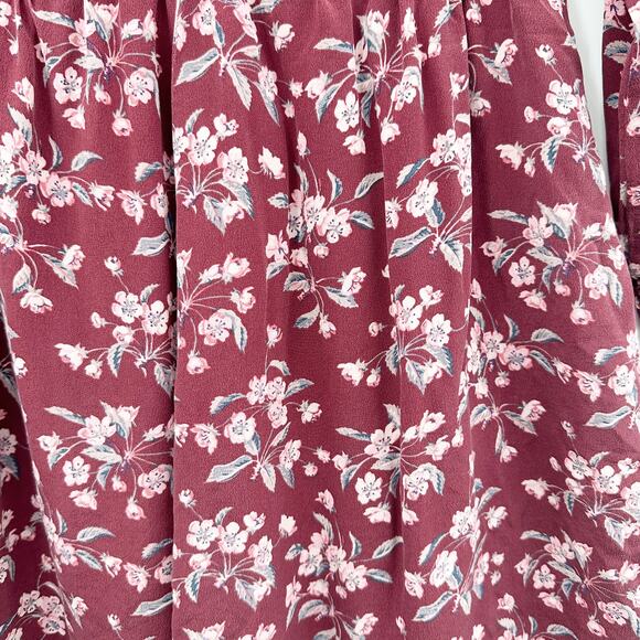 Rebecca Taylor Tilda Floral 100% Silk Ruffle Dress in Burgundy Size 6 - Picture 10 of 14